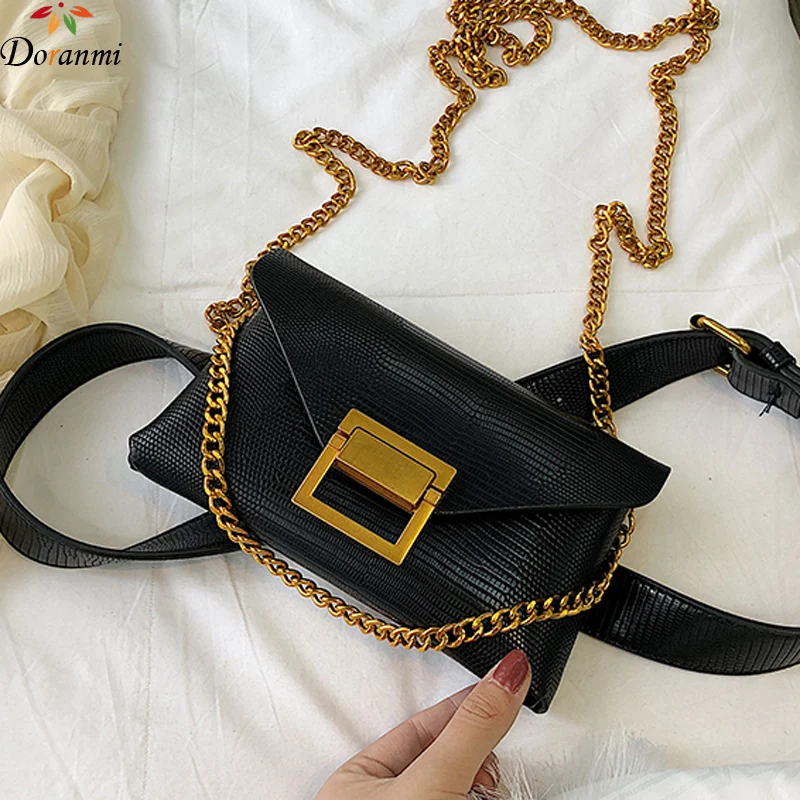 DORANMI металлический Поясные сумки Для женщин Fanny Pack 2021 ремешок цепочка через плечо