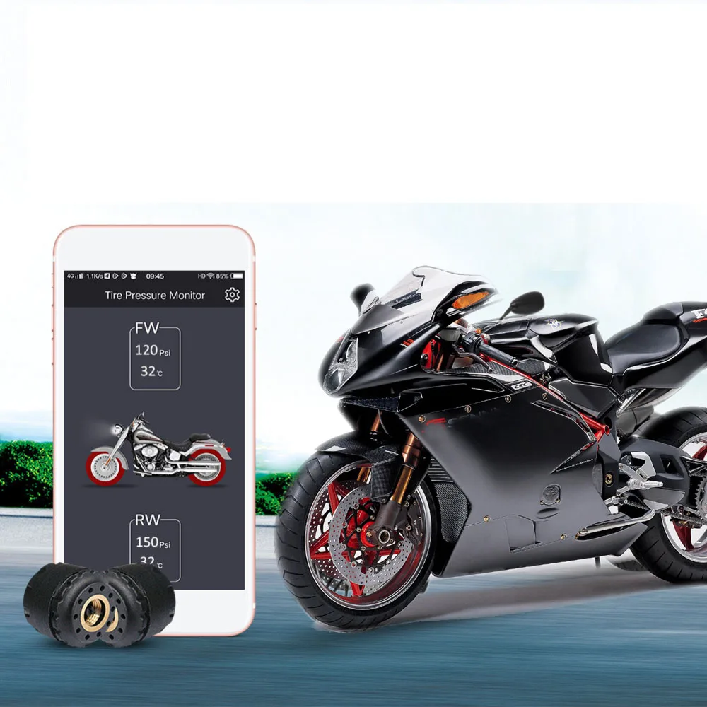 

TP200 Motorcycle Bluetooth Tire Pressure Monitoring System TPMS Mobile Phone APP Detection 2 External Sensors Wholesale