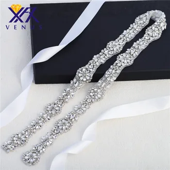 

XINFANGXIU 1yard Crystal Iron on sew on lovely shape rhinestone applique trimming crystal bridal sash belts applique