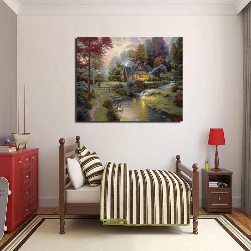 

Thomas Kinkade Stillwater Cottage Wall Art Canvas Painting Poster Prints Modern Painting Wall Picture For Living Room Home Decor