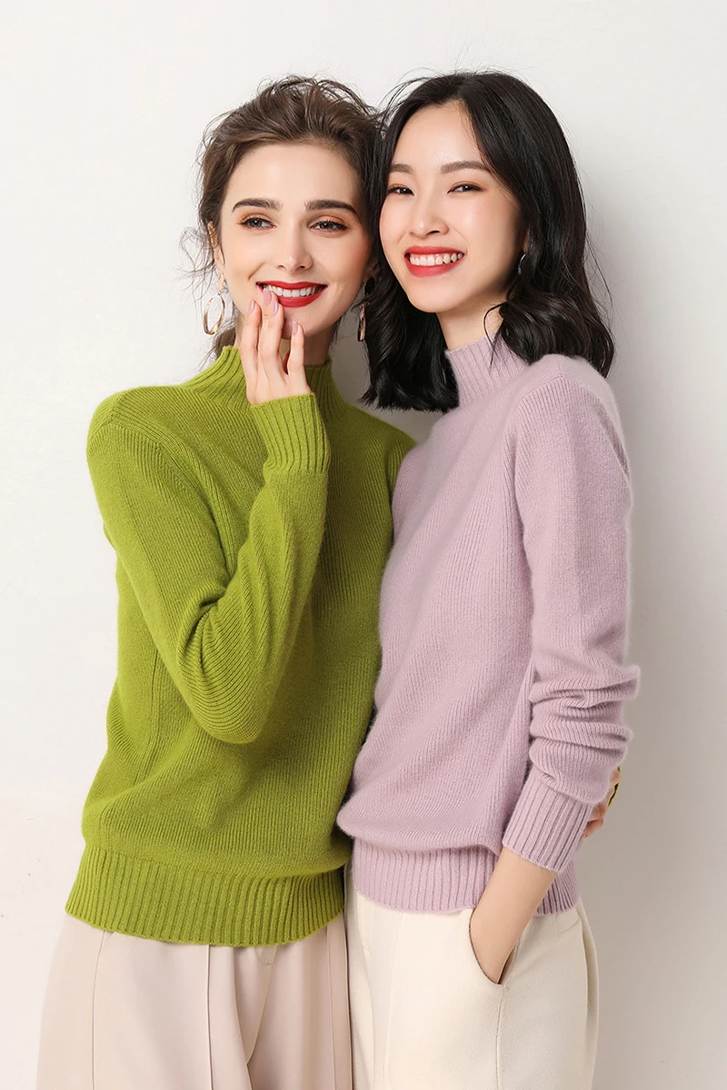 

Fashion Cashmere Blended Knitted Sweater Women Tops Autumn Winter Turtleneck Pullovers Female Long Sleeve Solid Color