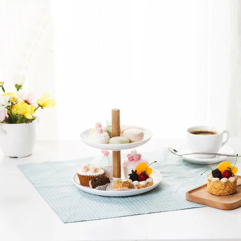 

050 Fashion Detachable wooden rod double decker melon fruit disc candy box fruit plate 21.2*21.2*19cm