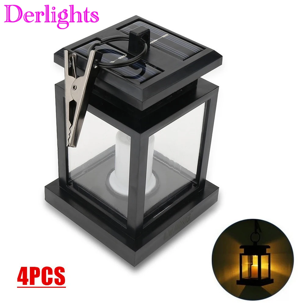 

4pcs Led solar light lamp led candle lantern patio chandelier hanging garden light with clip outdoor lighting