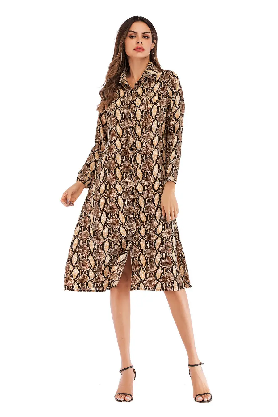 Gladiolus Chiffon Spring Dress Women 34 Sleeve Turn-Down Collar Leopard Print Belt Women Shirt Dress 2019 Autumn Sexy Dresses (29)