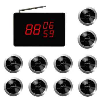 

SINGCALL Wireless Calling System, Pack of 1 Pc Display and 10Pcs table bells with 2 options waterproof button