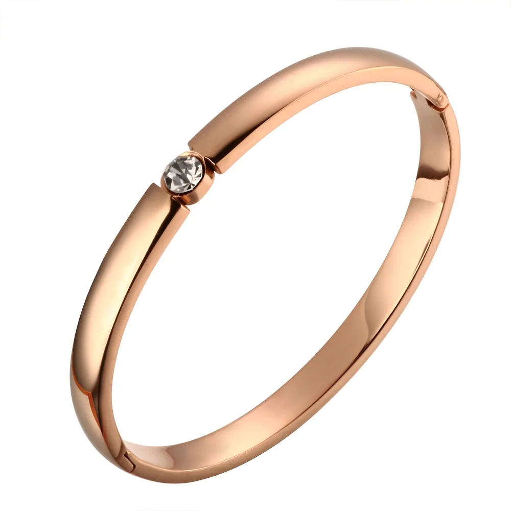 Серебряный цвет розового золота Открытые Браслеты CZ браслеты для женщин кубический цирконий браслеты простой браслет для свадебной вечеринки подарок - Окраска металла: rose gold