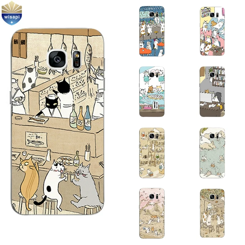 

Phone Case For Samsung Galaxy C5 C7 Shell S4 S6 S7 Edge Plus Back Cover Protection Soft TPU Cute Cat Drinking Design