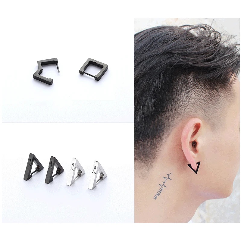 

Semitree 316L Medical Stainless Steel Anti-allergic Creative Hoop Earrings Men Triangular Square Earring Fashion Women Jewelry
