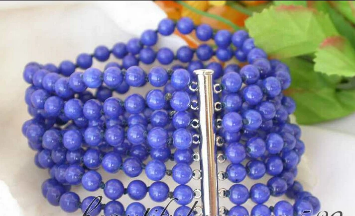 

8row 8" 6mm round nature lapis lazuli bead bracelet magnete SHIPPING 5.26 -Top quality free shipping