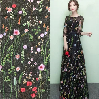 

1yard Grass embroidery lace fabric Polyester Women's dress embroidered fabric
