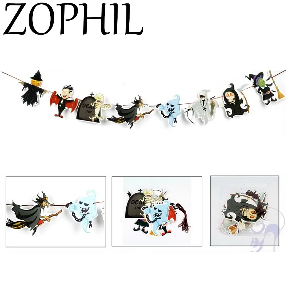 

ZOPHIL Halloween Bunting Banner Pumpkin Ghost Witch Letters Hanging Flags Festival Decoration DIY Party Decor Supplies