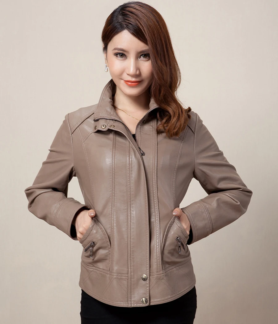Женская короткая куртка из искусственной овечьей кожи с воротником стойкой|clothing