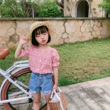 Новое поступление, летние хлопковые однотонные повседневные Соблазнительные короткие джинсовые штаны в Корейском стиле для милых маленьких девочек