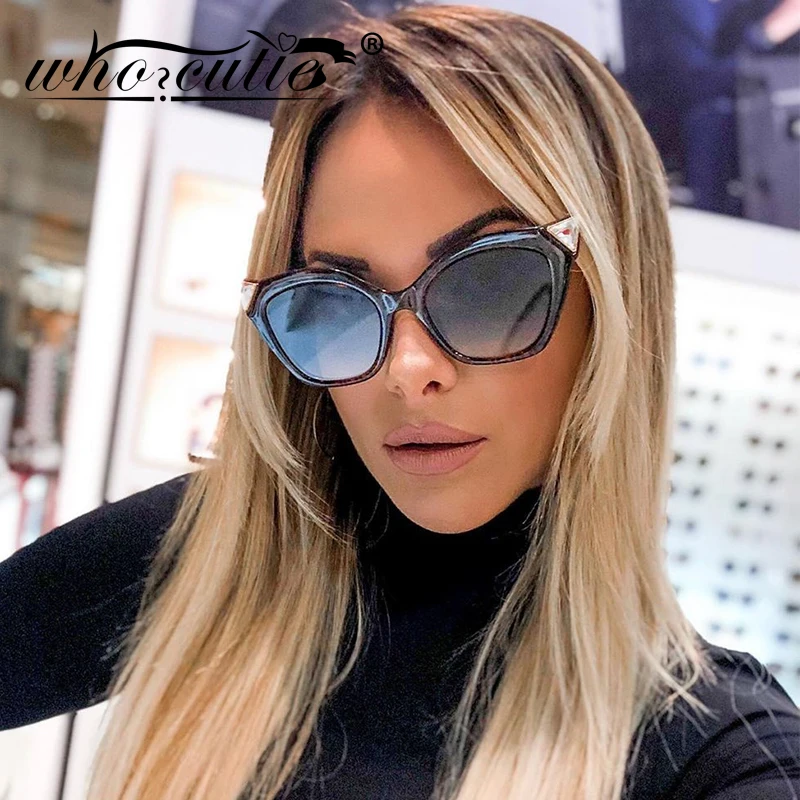 

WHO CUTIE Luxury Brand Sunglasses Women Fashion 2019 Designer Vintage Retro Cat Eye Frame Sun Glasses Lady UV400 Oculos S041