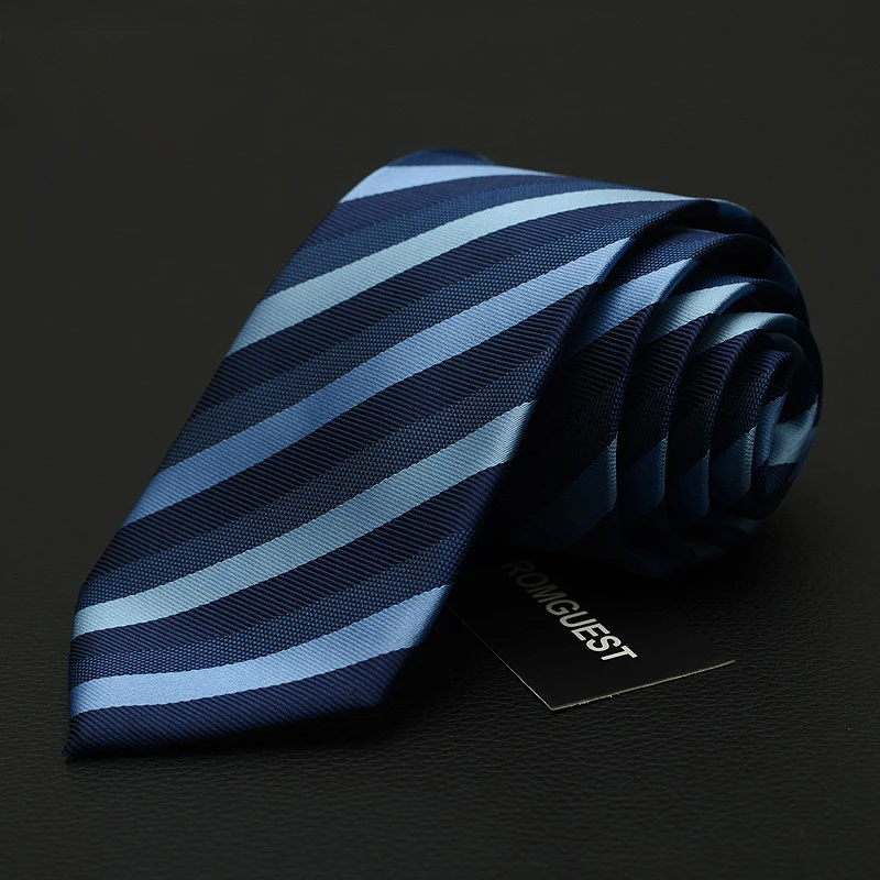 High Quality Mens 7cm Blue Striped Ties Fashion Business Suit