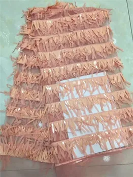 

New African Lace Fabric, French Sequins Net Lace Noble 3d Sequins Fabrics High Quality African Peach Tulle Sequins Lace Fabric