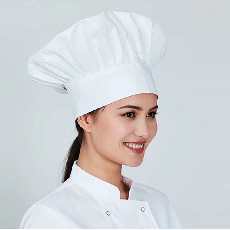 

white chef cooking cap Cafe Restaurant BBQ Kitchen Cook Hat Men Working Cap Chef Hat Cloth Plaid Solid Plain Hat