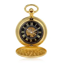 Antique Classic Steampunk Watch Golden Roman Numerals Mechanical Hand Wind Mens Pocket Watch Full Hunter Fob Luxury Timepiece