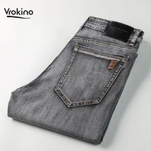 VROKINO Новинка мужские деловые повседневные джинсовые шорты до колена стильные и нежные серые прямые шорты Большие размеры 28-40