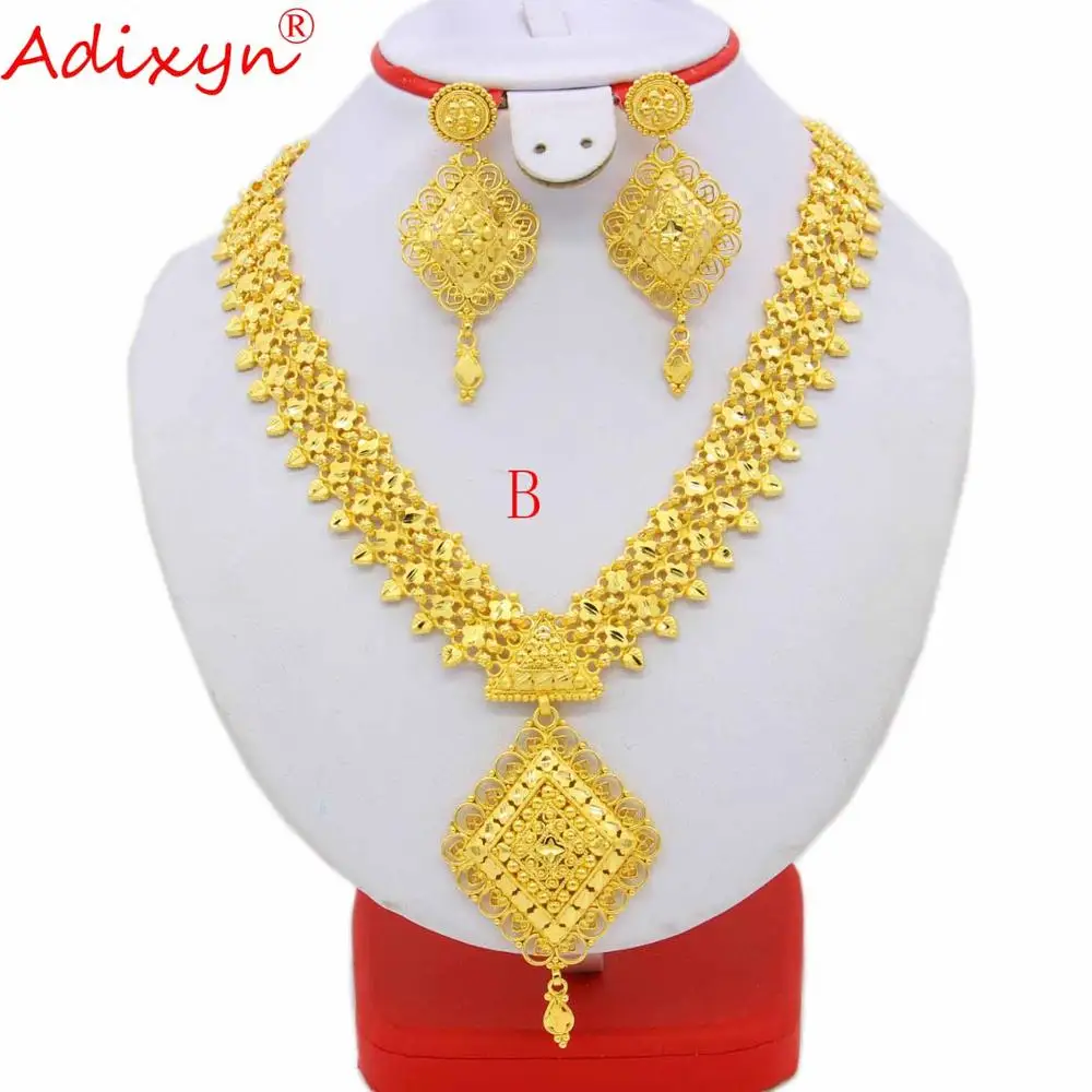 Adixyn Золото Цвет/латунь Индии длинное ожерелье/серьги набор украшений для женщин/девочек Африканский/Эфиопский/Дубай вечерние подарки N09276 - Окраска металла: B