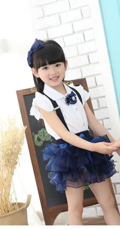 Модная школьная форма для маленьких мальчиков и девочек, комплекты детской одежды детские белые синие рубашки Многоуровневая юбка костюм Tutu комбинезоны - Цвет: girl set