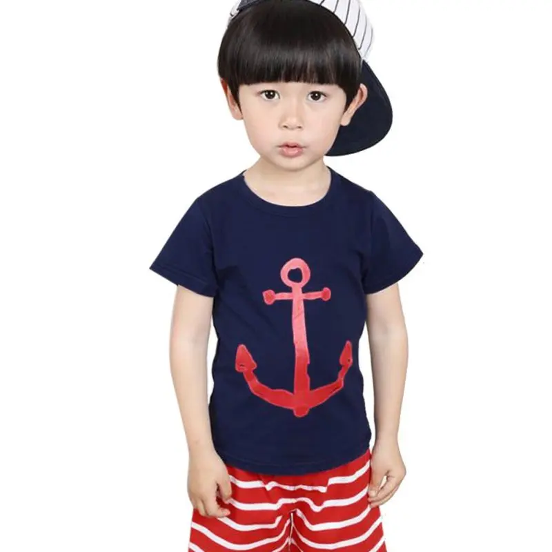 

Baby Pirate Ship Cartoon Printed T-Shirt+ Stripe Pant Kids Boy Clothing Set For Kids 2 PCS Kid's Summer Clothes Sets