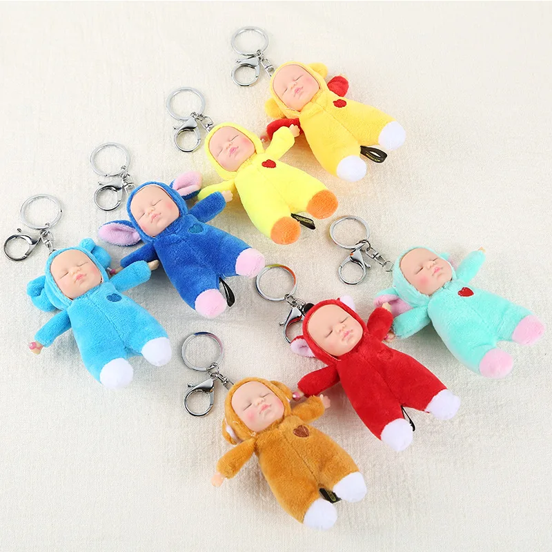 

2018 Sleeping Baby Doll Keychain foot doll Pompom fake Rabbit Fur Ball Key Chain Car Keyring Women Key Holder BagCharm jewelry