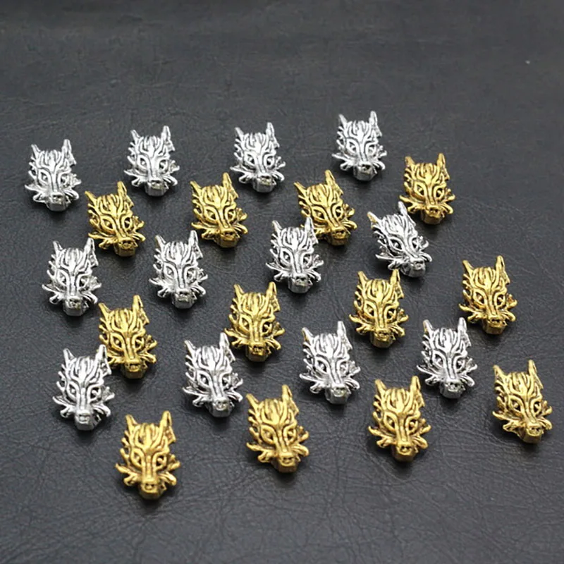 10pcs/lot Antique Silver Gold Wolf Head Charms for Jewelry Making DIY Bracelets Beads Charm Jewelery Alloy Accessories - Окраска металла: Mix Color