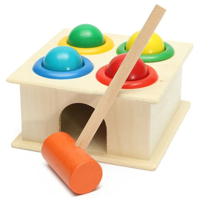 

Wooden Knock Hammering Toys Rolling Ball Hammer Box Early Learning Educational Intellectual Developmental Toys Gift For Children