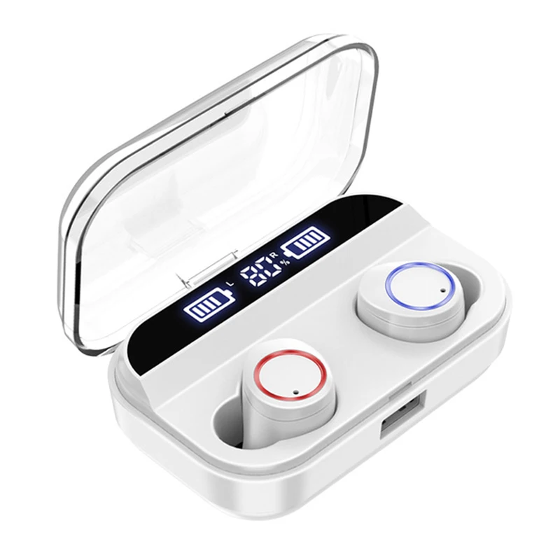 TWS беспроводные наушники Bluetooth 5,0 Наушники дисплей питания сенсорный контроль спортивные стерео беспроводные наушники гарнитура зарядка Бо - Цвет: Белый