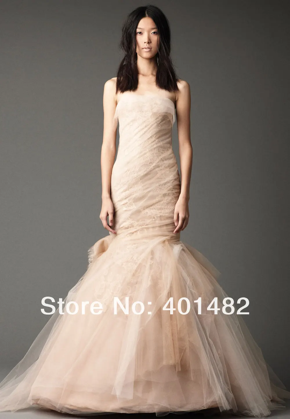 

Custom Made New Champagne Mermaid Wedding Dress Pleated Ruffles Blush Vestido De Noiva Vintage Wedding Gowns Robe De Mariage