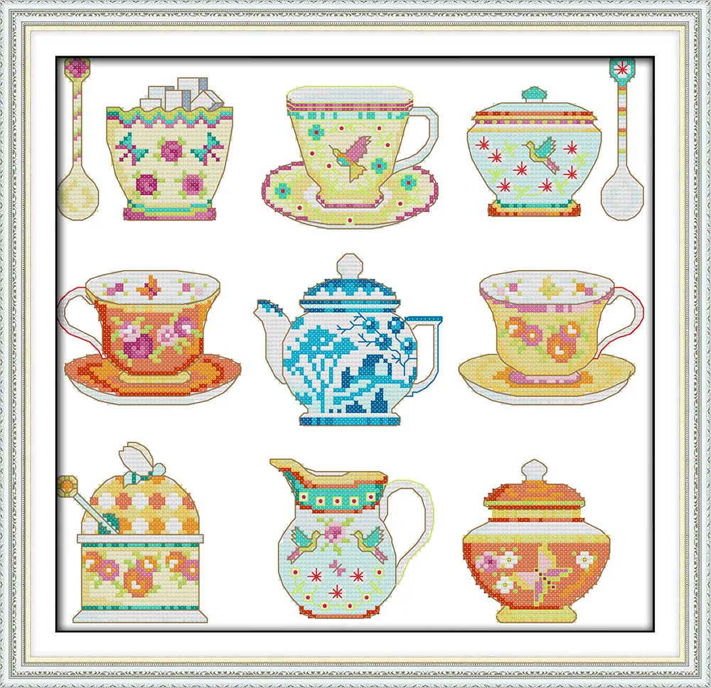 Tea set (2) counted printed on fabric DMC 14CT 11CT Cross Stitch kits embroidery needlework Sets Home Decor | Дом и сад