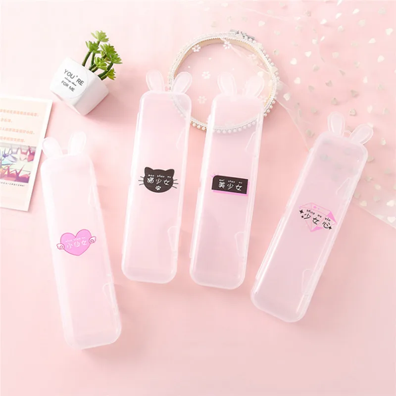 

1PC Cute Transparent Pencil Case Rabbit Ear Multifunctional Pencil Box Plastic Storage Box Learning Stationery Office Supplies
