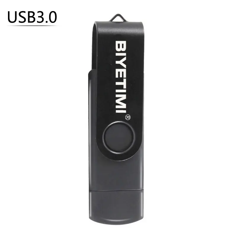 Новинка Usb 3,0, USB флеш-накопитель biyetimi OTG для смартфонов/планшетов/ПК, 8 ГБ, 16 ГБ, 32 ГБ, 64 ГБ, 128 ГБ, флеш-накопитель u stick, высокоскоростной флеш-накопитель - Цвет: Черный