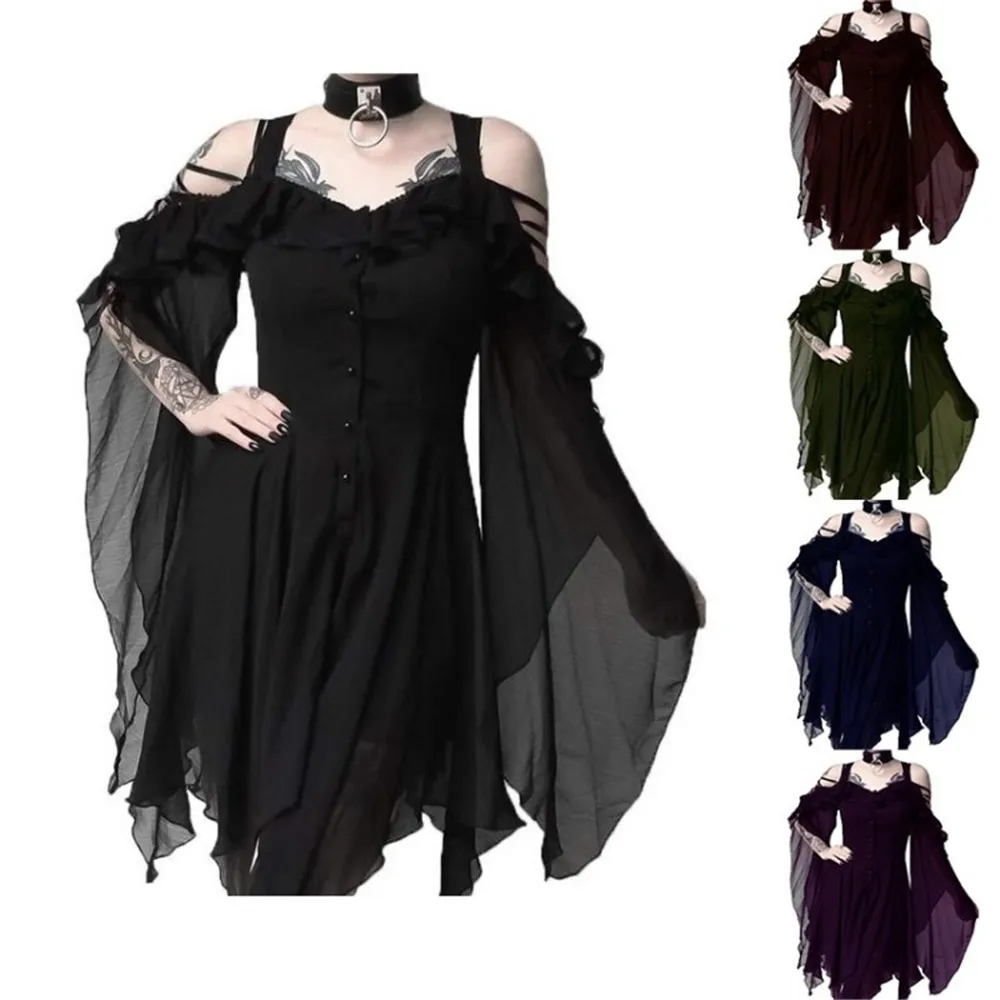 

Cosplay women Sexy Strapless Irregular Dress Medieval Vintage Vampire Queen Dress Halloween Carnival Party Costume Fancy Dress