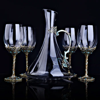

Retro Enamel lead-free crystal glass red wine glass wakeup set Wine Glass cup Champagne Cup wedding gift decanter set