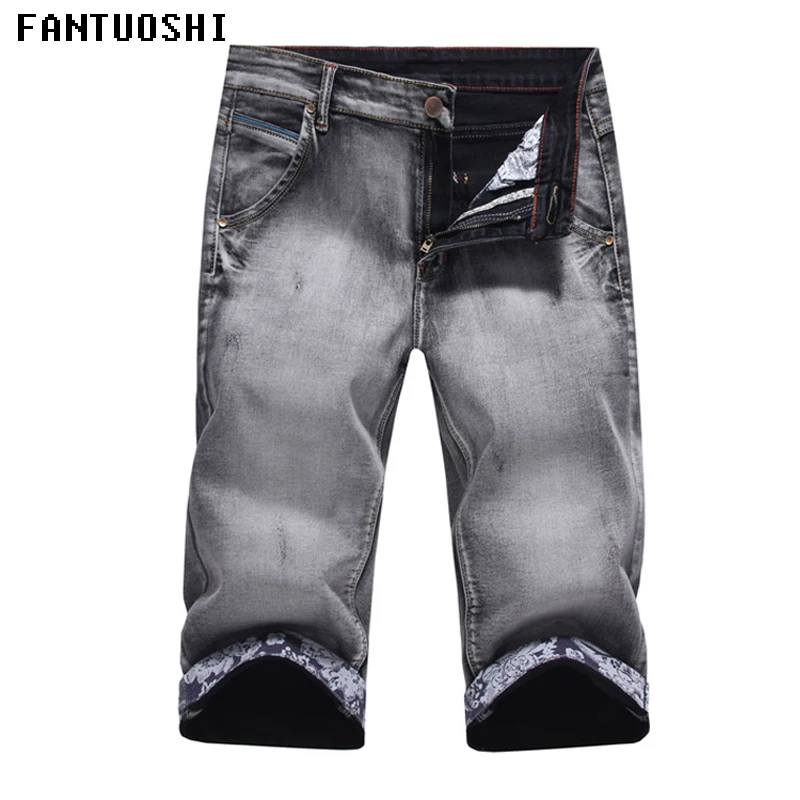 

Hot sale Summer Men's Denim Shorts High Quality Fashion Leisure cotton Men Slim Straight Brand Jeans Shorts Light blue 36