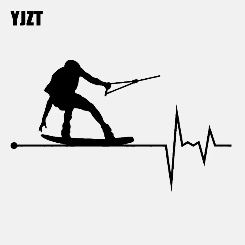 

YJZT 14.5CM*8.6CM Wakeboard In My Heartbeat Pulse Vinyl Black/Silver Car Sticker C22-1096