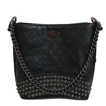 

Diamond-studded hip hop bag 2019 new rhombic chain bag wide shoulder strap shoulder bag large capacity handbag bag