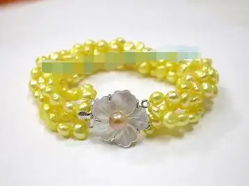 

Free Shipping >> Baroque 4row yellow Pearls bracelet bangle seashell cl