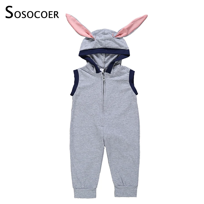 

SOSOCOER Easter Baby Clothes Toddler Infant Baby Boys Girls Long Ear Romper Cartoon Rabbit Ear Hooded Jumpsuit Cute Kids Costume