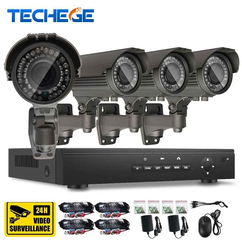 Techege 4CH 1080P AHD DVR CCTV System 2400TVL sony imx322 sensor 2.0MP Camera 2.8-12mm zoom lens Video Surveillance Kits | Безопасность