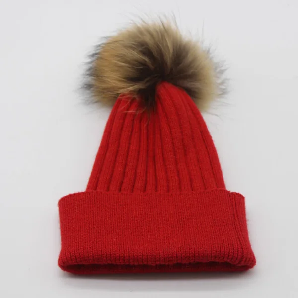 Высокое качество унисекс осень зима вязаный шерстяной шапочки шляпа натуральный меховой помпон шляпы для женщин мужчин однотонные лыжных gorros шапки - Цвет: Красный