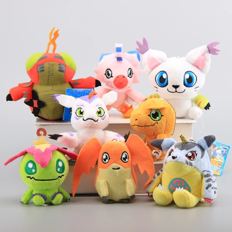 

8 Pcs/Set Digimon Adventure Agumon Gabumon Tailmon Tentomon Cute Plush Pendant with Keychains Children Gift