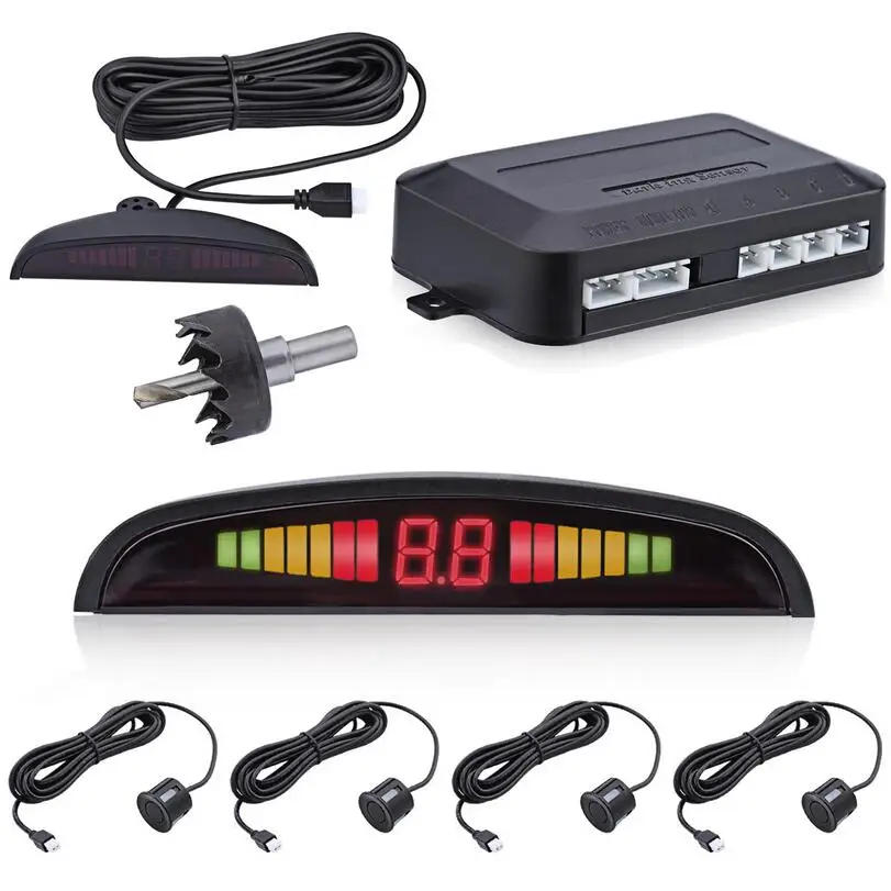 Universal Car LED Parking Sensor Kit Display 4 Sensors 12V Cars Reverse