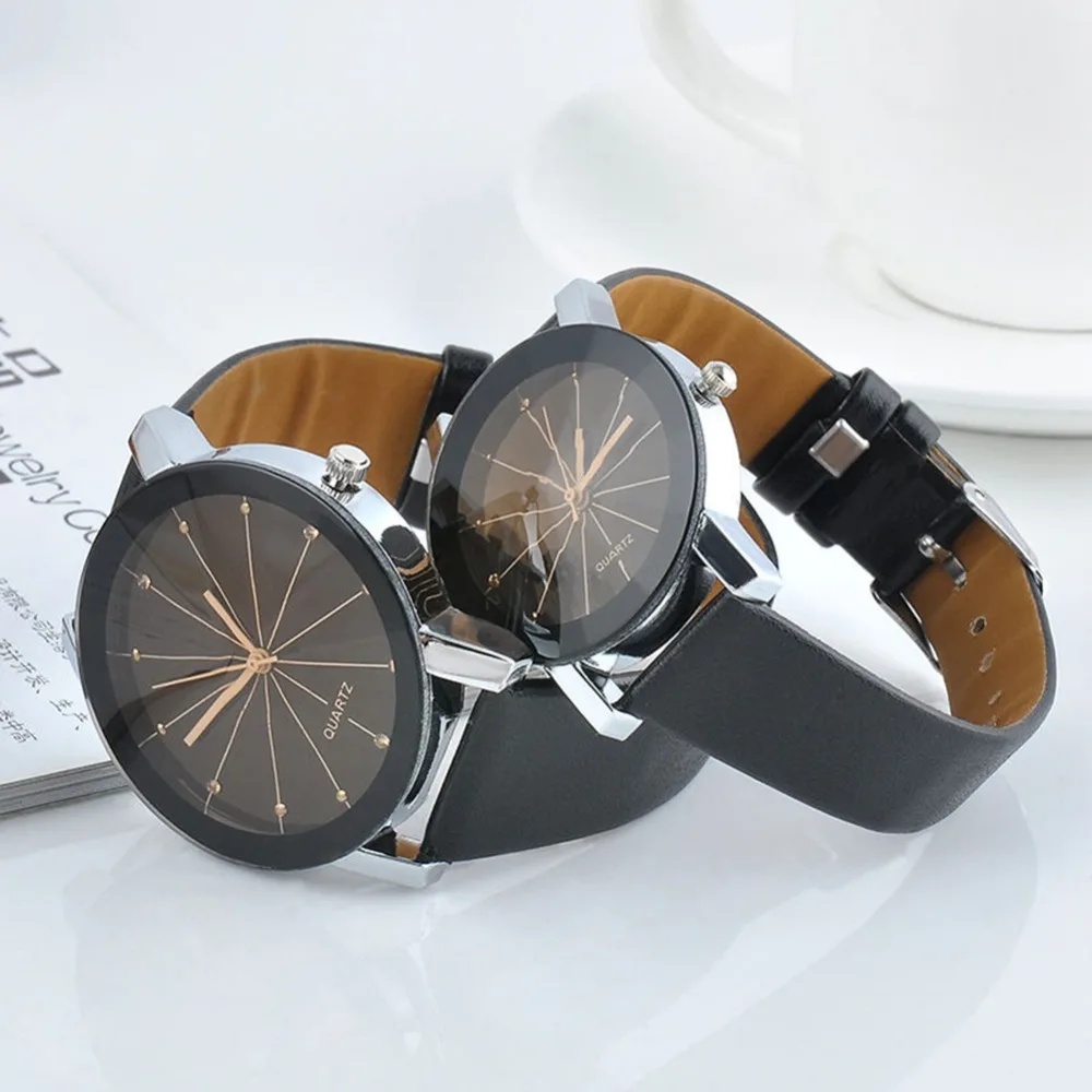 Couple Star Dial Faux Leather Quartz Analog Wrist Watch Valentine's Day