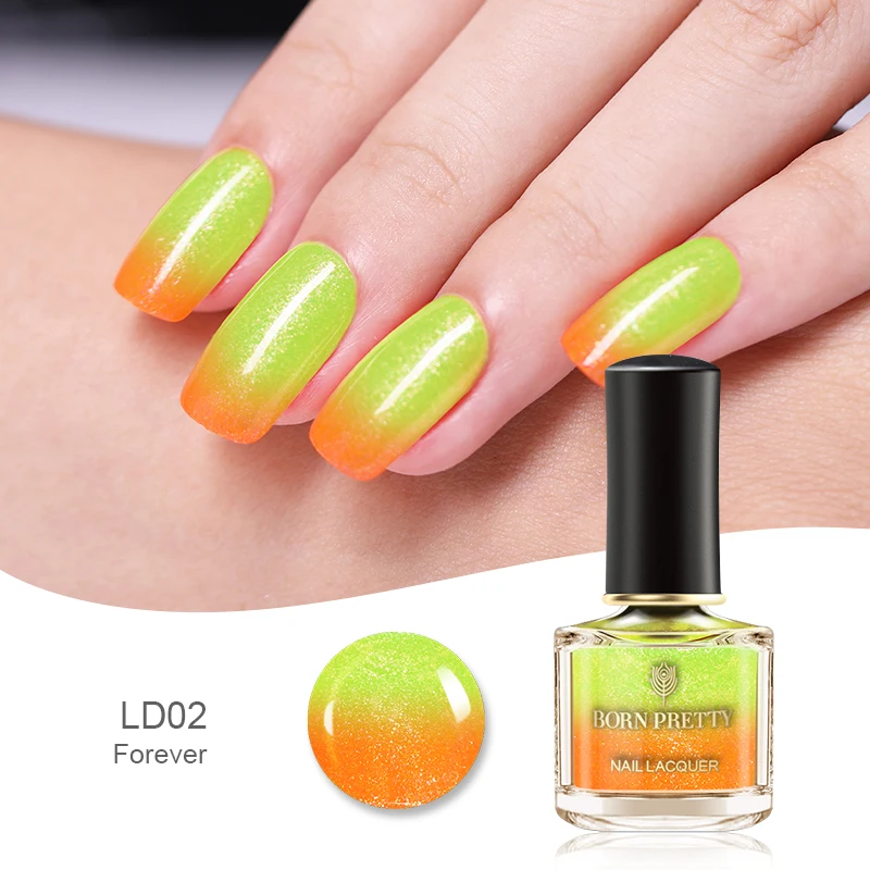 Родился довольно Термальность лак для ногтей Nail Art Лаки Цвет изменение Shimmer Цвет ful Температура изменить Маникюр 6 мл - Цвет: BP-LD02