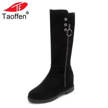TAOFFEN/Размеры 32-42 Высокие женские сапоги из натуральной кожи на молнии в сдержанном стиле Женская зимняя обувь сапоги до колена Офисные женские туфли обувь