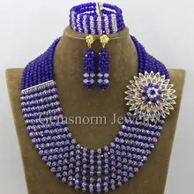 Королевские синие серебряные нигерийские Свадебные бусы комплект ювелирных изделий прозрачный AB комплект украшений в африканском стиле новинка года WB770
