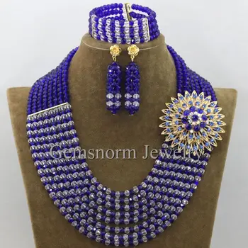 

Royal Blue Silver Nigerian Wedding Beads Jewelry Set Clear AB Crystal Costume African Jewelry Sets 2017 New Free Shipping WB770